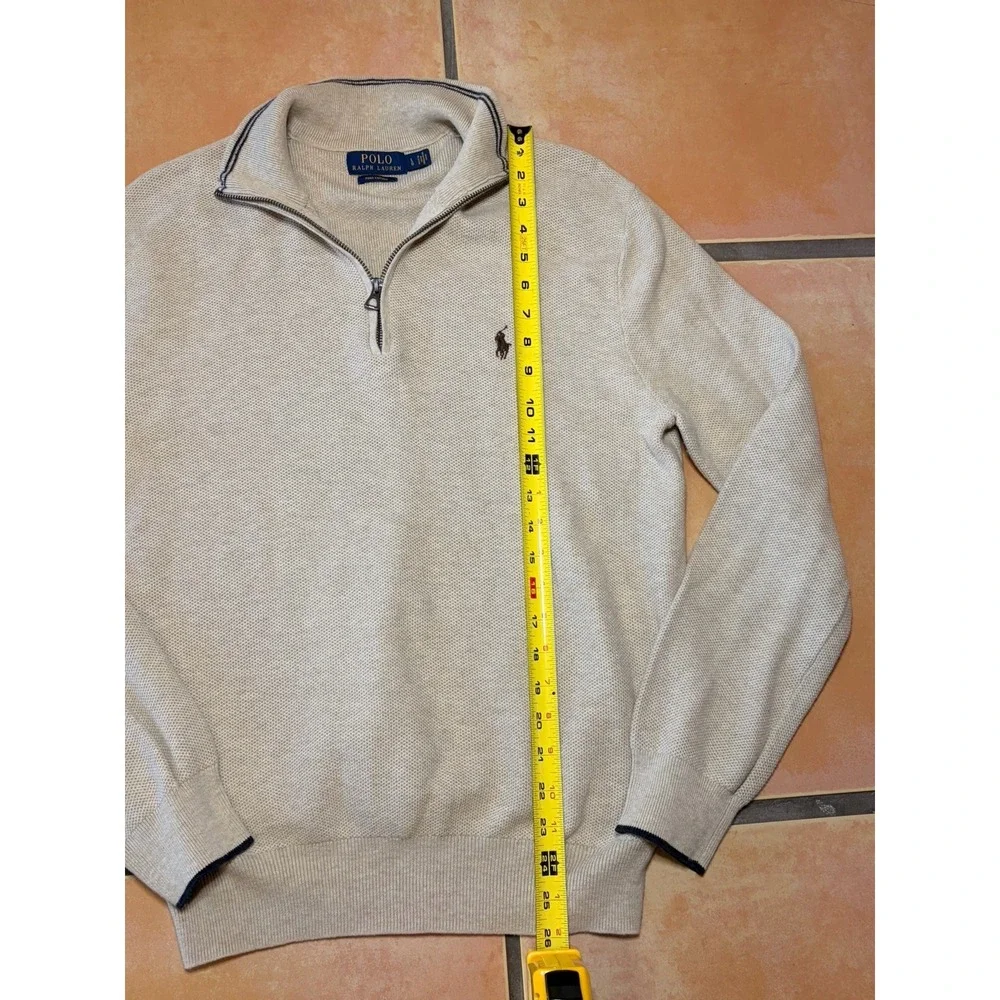 POLO Ralph Lauren QUARTER Zip SWEATER Cotton Knit PULLOVER Cream MEN'S Large